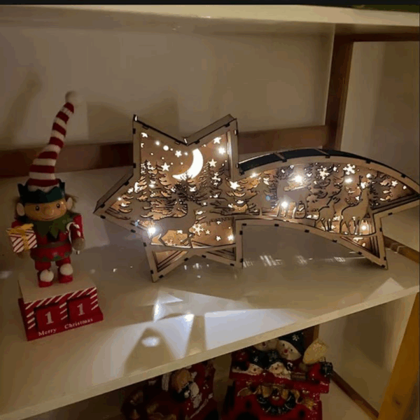 🎅LED Wooden Christmas Ornaments Nativity Scene Star Shaped Desk Lamp🌟 - Image 3
